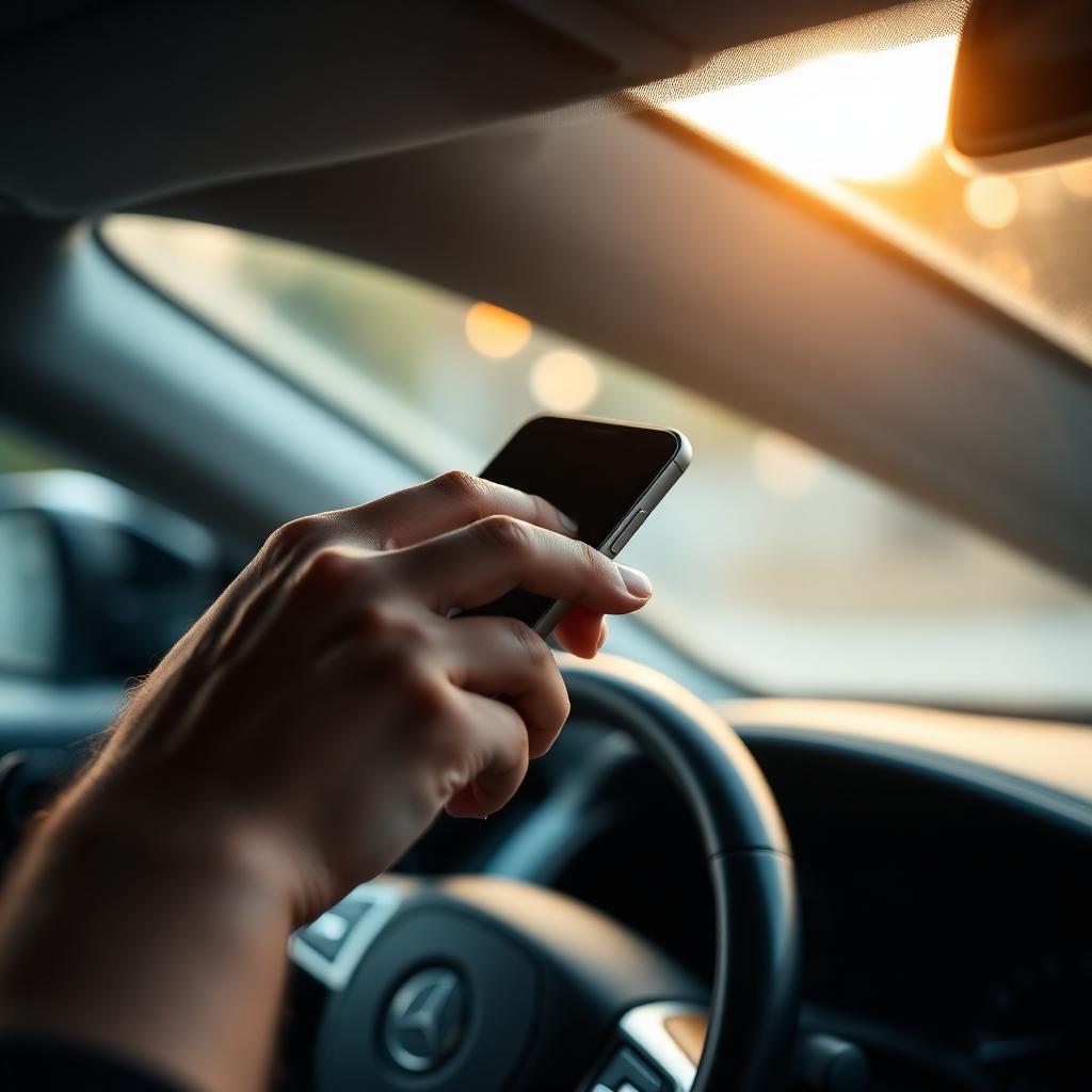 A driver tapping their phone on a CarVi sticker